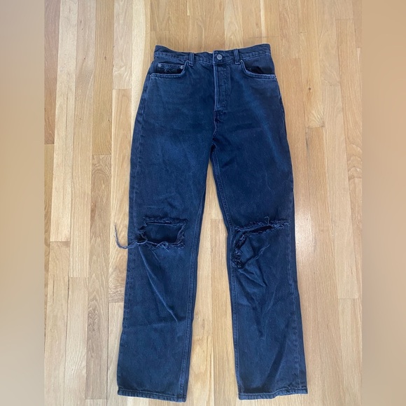 Reformation Cynthia High Rise Straight Jeans Black Ripped Size 27 - Picture 7 of 14